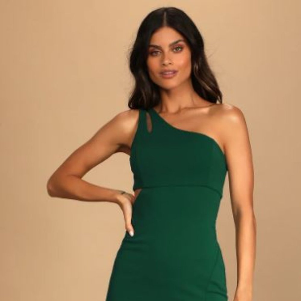 Lulus Simply Beautiful Dark Green One-Shoulder Cutout Maxi Dress - Dark Green